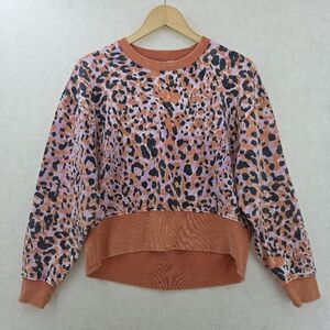 JoyLab Pink Leopard Crewneck Pullover Cropped Sweatshirt Women's Size Small